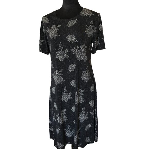 Teddi Dresses Floral Midi Dress: Vintage Black Tan Flowery Shift, Size 10 - Picture 1 of 9
